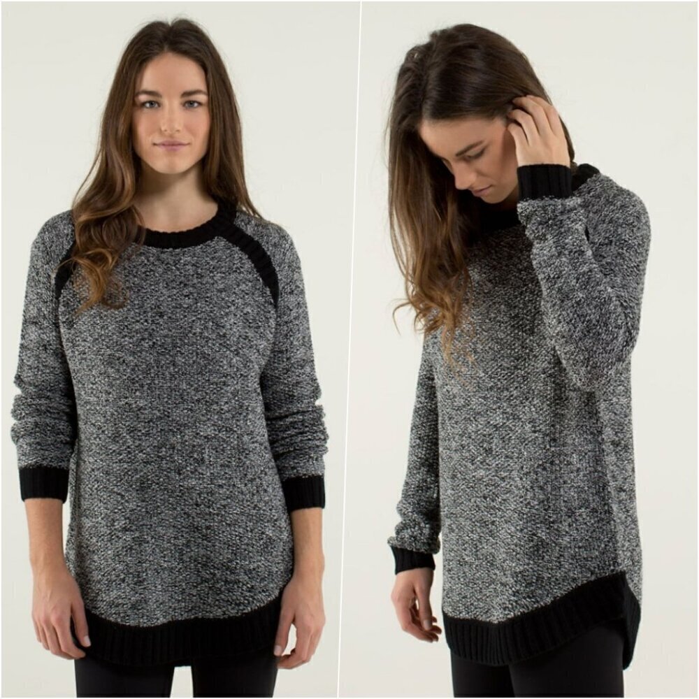 Lululemon Merino Wool Chunky Knit Oversized Sweater Black white 6 NWOT